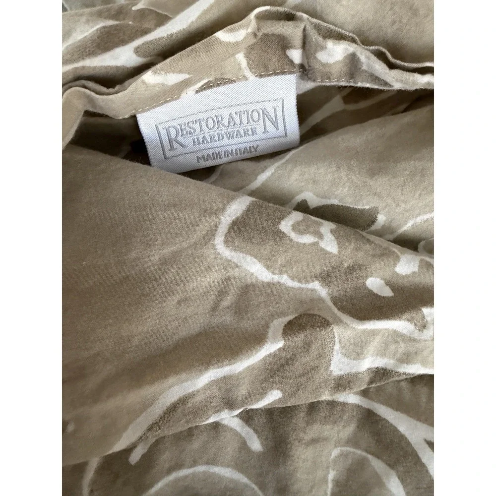 Restoration Hardware Tan Amalfi Rave Queen Size Duvet Cover Set Shams Italy 3 PC